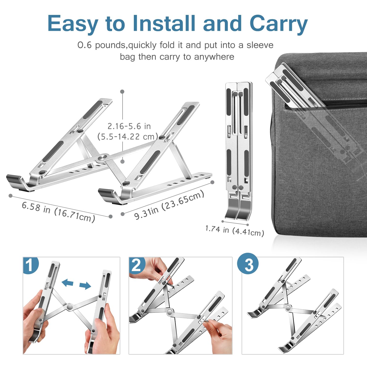 Laptop Stand, iVoler Laptop Holder Riser Computer Tablet Stand, 6 Angles Adjustable Aluminum Ergonomic Foldable Portable Desktop Holder Compatible with MacBook,iPad, HP, Dell, Lenovo 10-15.6”Silver