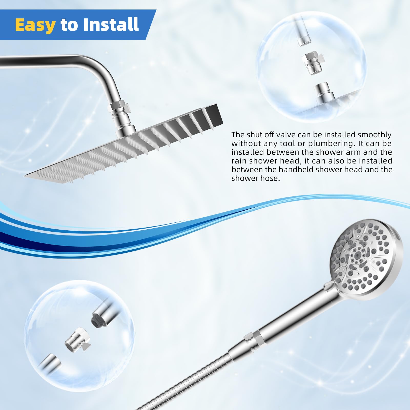 Hibbent All Metal 2 Pack Shower Head Flow Control Valve, G1/2 Brass Shut-Off Valve with Metal Handle Lever, Shut Off Water Flow Control Regulator for Handheld Shower, or Bidet Sprayer, Chrome