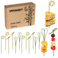 URSMART 300PCS Bamboo Cocktail Picks,Toothpicks for Appetizers 4.7Inch Appetizer Picks,Bamboo Handmade Skewers with Loop,Knot&Scissors for Appetizers,Cocktail Drinks,Barbecue(Every Style 100PCS)