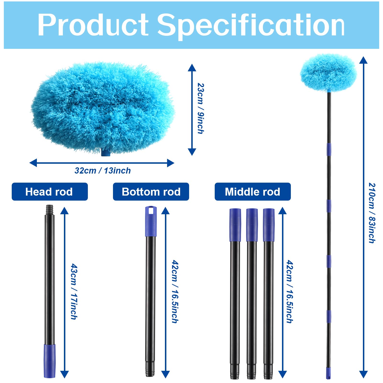 7 Ft Ceiling Fan Cleaner Duster With Long Pole for High Ceilings - Washable and Reusable for Furniture and Blinds