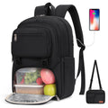 SDYSM Lunch Backpack for Men Women 15.6 Inch Laptop Backpack with USB Charging Port, Waterproof Work Backpack with Insulated Lunch Compartment Suitable for Work, Travel, College,Black