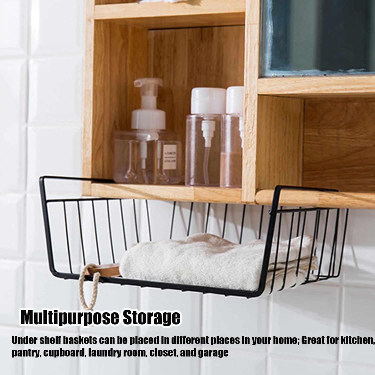 BEANPRECOY 3 Pcs Under Shelf Basket, Under Shelf Storage Basket, Dormitory & Office Desk Kitchen Storage Rack Multifunctional Hanging Basket for Kitchen, Bedroom, Closet, Pantry (Black)