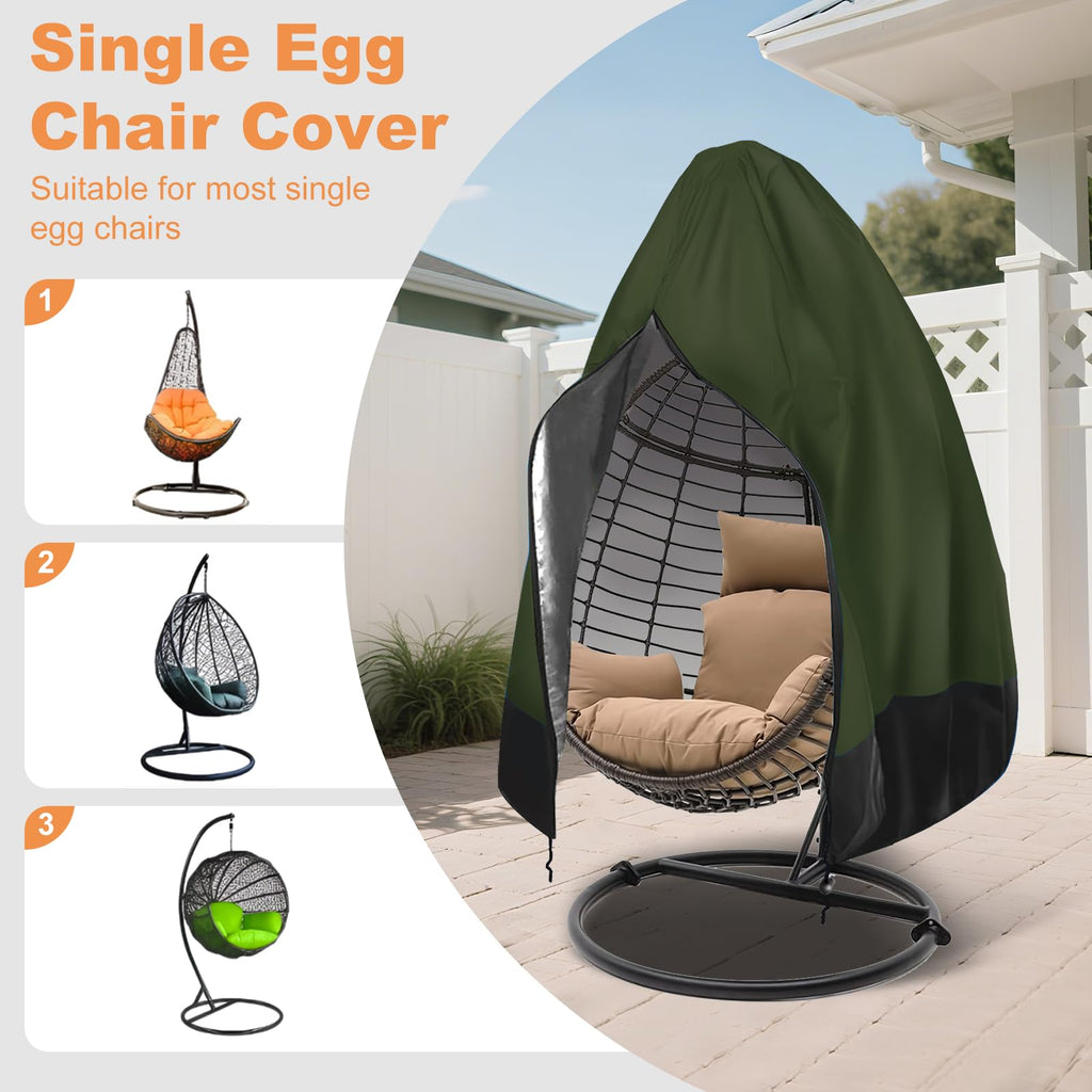 Impulja Patio Egg Chair Cover with Zipper, Heavy Duty 420D Oxford Outdoor Hanging Egg Chair Cover, Waterproof UV Resistant Windproof, Wicker Swing Egg Chair Cover, Fits 75"H x 45"W(Green)