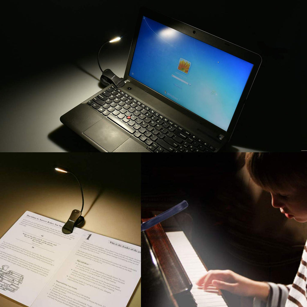 Merisky Rechargeable Book Light, LED Clip on Reading Light for Book in Bed, 3 Color 3 Brightness, Up to 60 Hours Eye Care Reading Lamp, Warm & White, Perfect for Bed Headboard & Travel