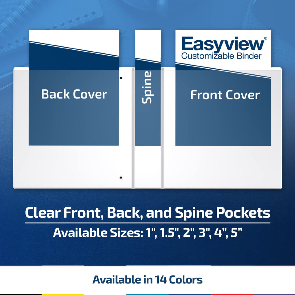 EasyView Premium Angled D-Ring 1-Inch Binders with Clear-View Covers, Customizable 3-Ring Binders for School, Office, or Home, Pack of 6, Black