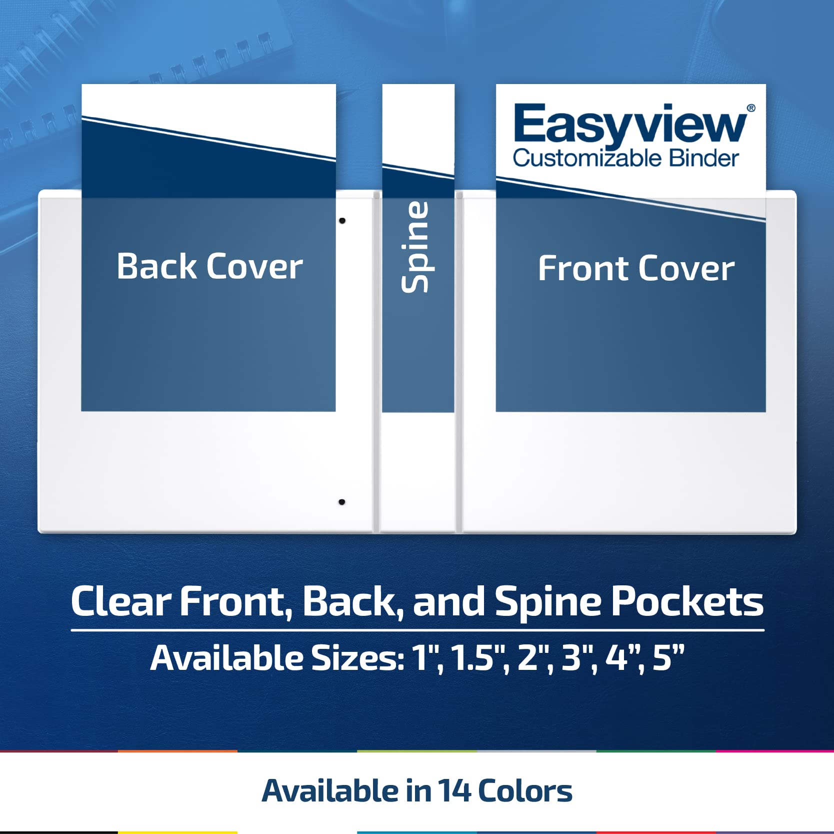 EasyView Premium Angled D-Ring 1-Inch Binders with Clear-View Covers, Customizable 3-Ring Binders for School, Office, or Home, Pack of 6, Black