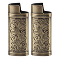 Metal Lighter Case Cover Holder Vintage Floral Stamped, 2pcs Retro Lighter Case Compact 3D Floral Stamped Engraving Zinc Alloy Protective Case Cover(Bronze)