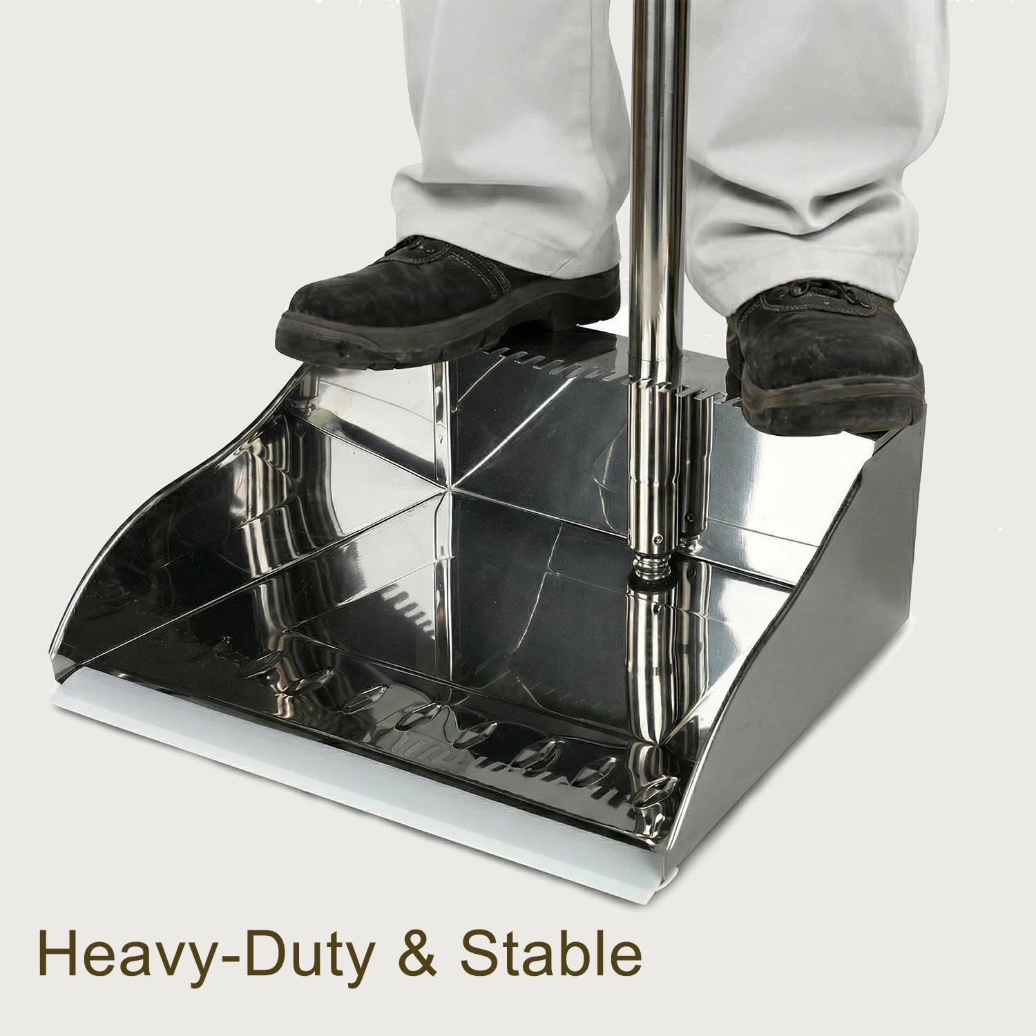 Metal Dustpan Long Handle Stainless Steel Dustpan,Heavy Duty Dust Pan with Teeth,Indoor Outdoor Standing Up Dust Pan for Home Kitchen Lobby Room Office