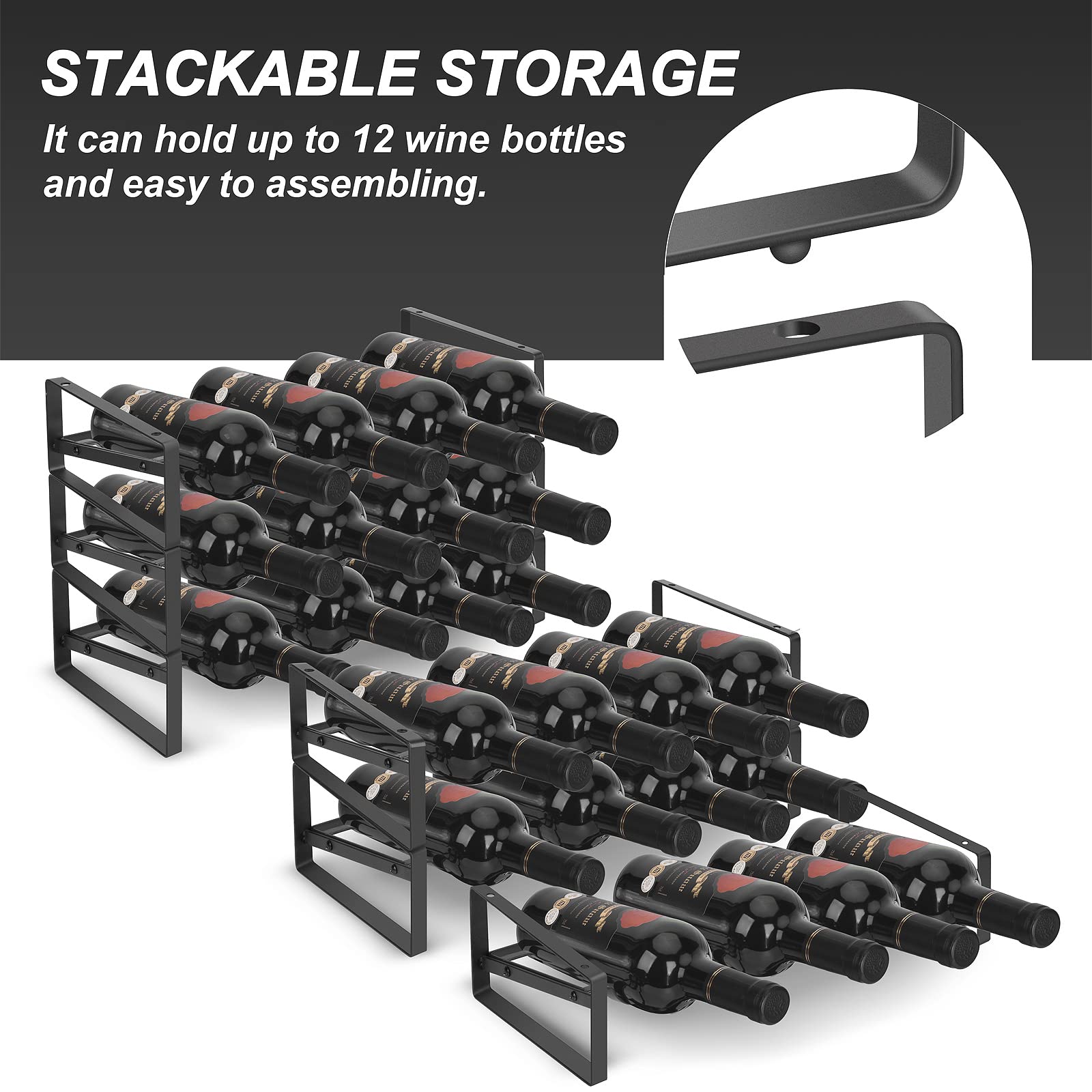 3 Tier Wine Rack,Tabletop Stackable Wine Rack Freestanding Champagne Racks Countertop for Kitchen Pantry Cabinet for Kitchen, Bar, Pantry, Cellar, Basement, Countertop, Cabinet