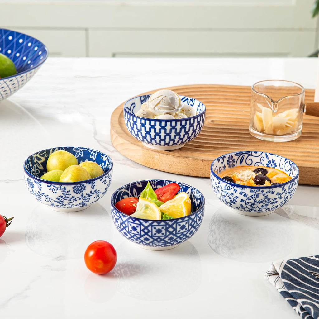 Cerkik Ceramic Dipping Bowls Set - Mini 4 Oz / 113 ml Dessert Bowls - Small 3.5 Inch / 9 cm Porcelain Bowls for Side Dishes, Snack, Appetizer - Microwave Dishwasher Safe - Set of 6 - Vintage Blue