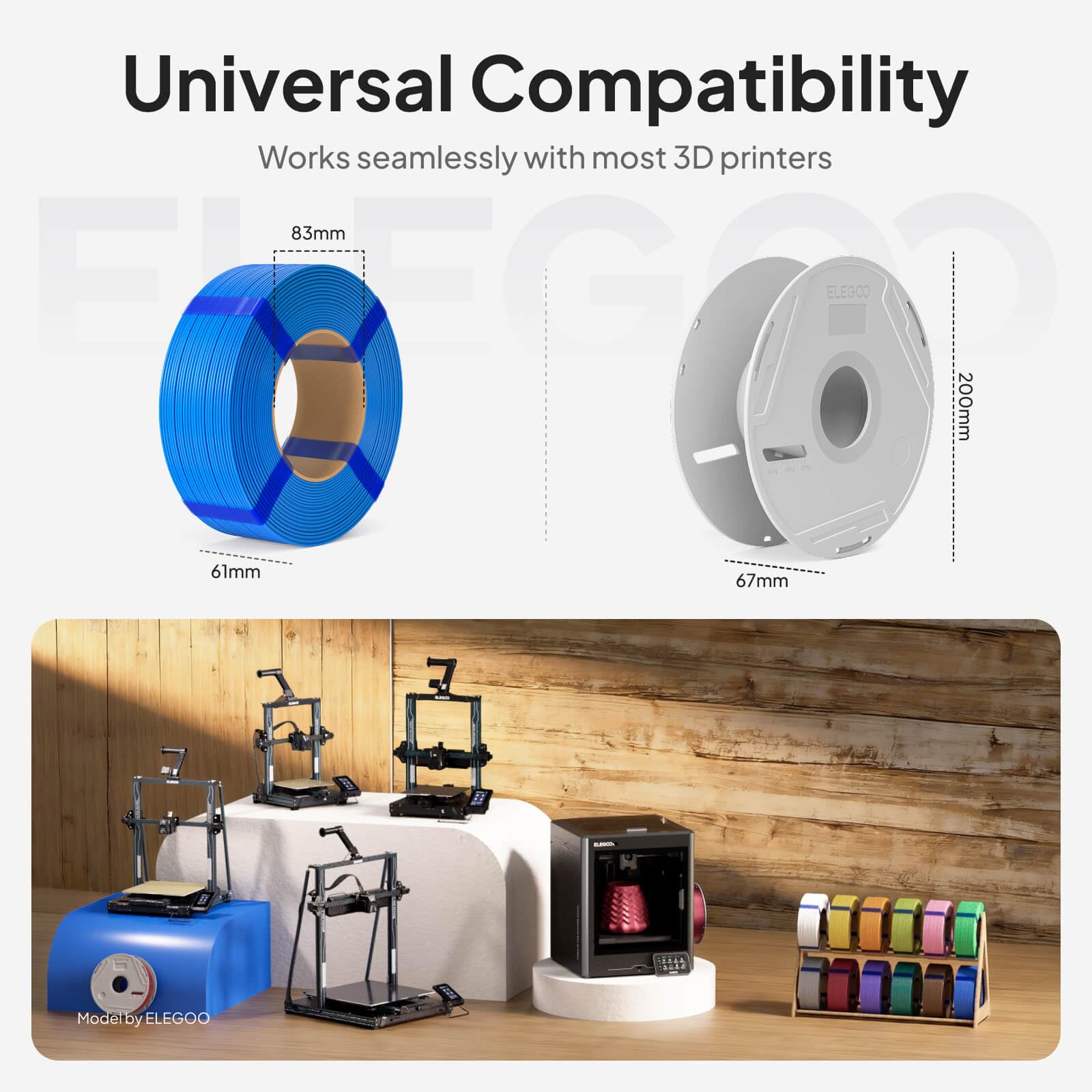 ELEGOO PLA Basic Filament with Reusable Spool White 1KG,1.75mm PLA 3D Printing Filament 2.2lbs High Dimensional Accuracy, Easy Installation Detachable Spool Fits for Most 3D Printers