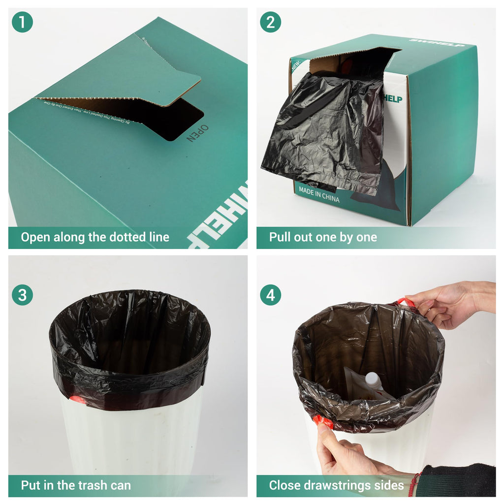SWIHELP Drawstring Trash Bags 280 Counts 4 Gallon Garbage Bags 15 Liters Plastic Trash Can Liners Waste Basket Bin Liners