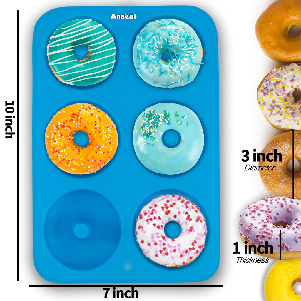 Anaeat 3 Pack Donut Pan Silicone Baking Mold, Just Pop Out! Non-Stick Doughnuts Baking Pans for 6 Full-Size Donuts, Muffins, Cake Biscuit Bagels - Easy Clean, Oven, Dishwasher Safe(Multicolor)