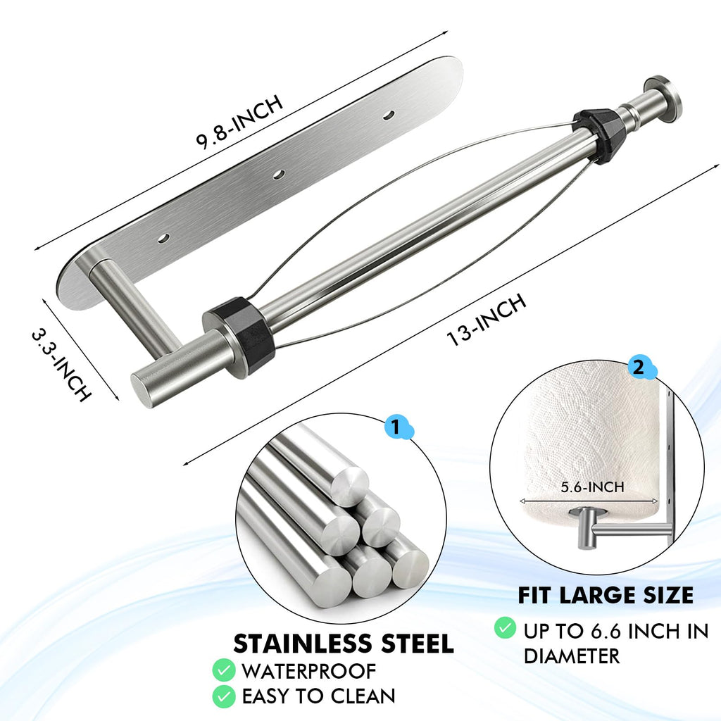 KIHOGEM Magnetic Paper Towel Holder, One Hand Operable Paper Towel Holder Wall Mount with Strong Magnetic Backing and Self-Adhesive for Kitchen Refrigerator RVs Grill Garage（Silver）