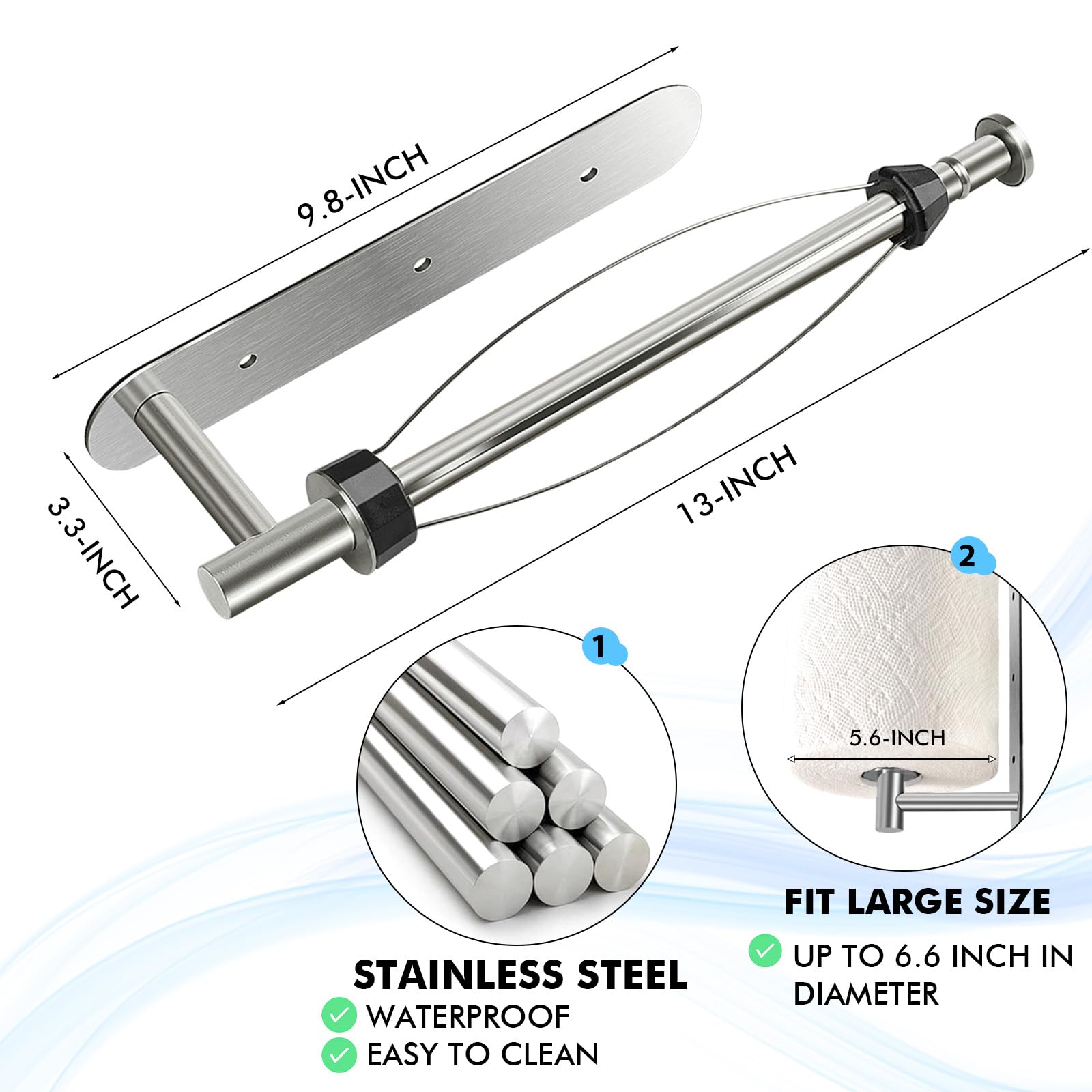 KIHOGEM Magnetic Paper Towel Holder, One Hand Operable Paper Towel Holder Wall Mount with Strong Magnetic Backing and Self-Adhesive for Kitchen Refrigerator RVs Grill Garage（Silver）