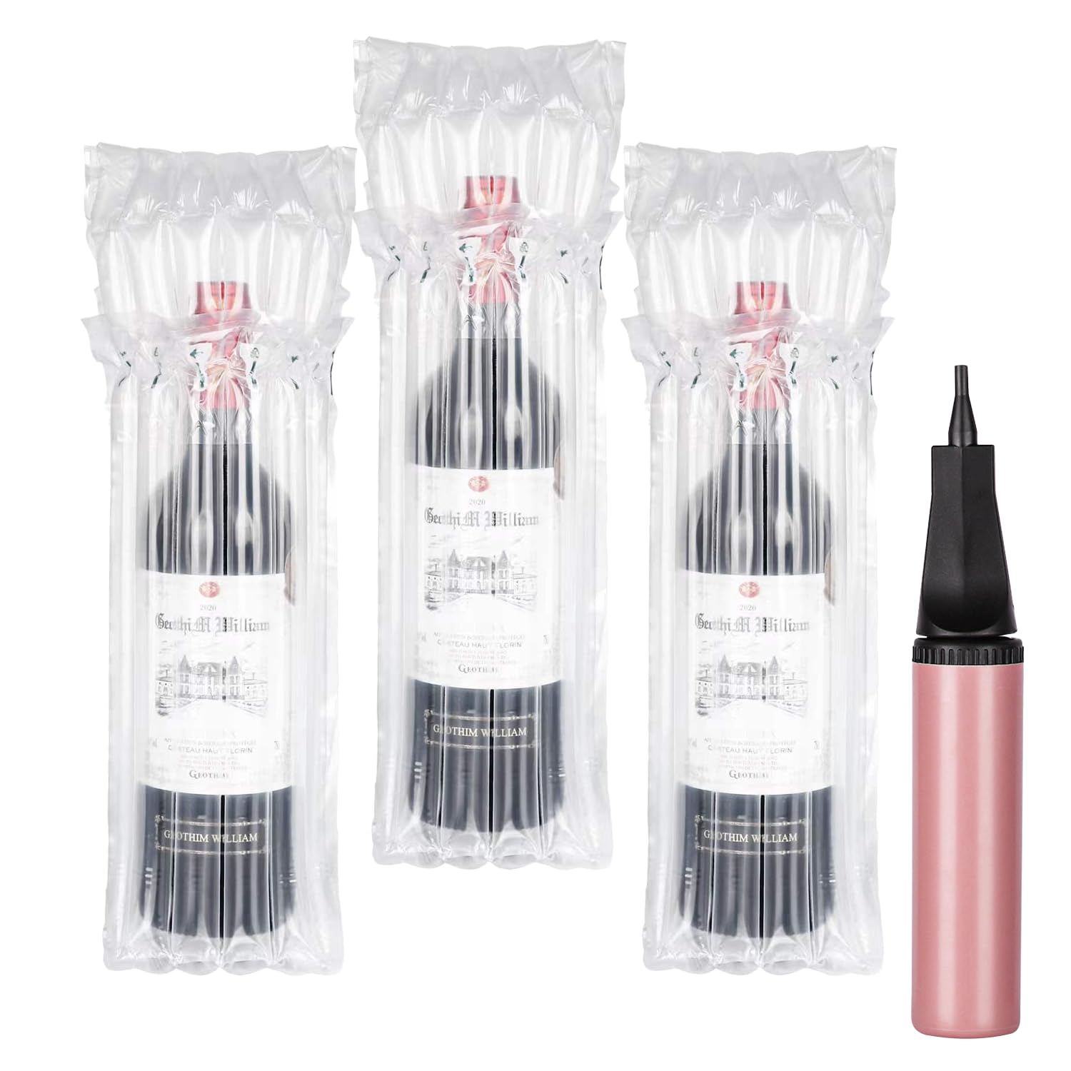Kivsty Wine Bottle Travel Protector Bags, 30 Pack Inflatable Air Column Cushion Bubble Wrap, Bottle Packaging Sleeves with Reusable Pump for Wine Shipping Transport Airplane Luggage - 35 x 8.5cm