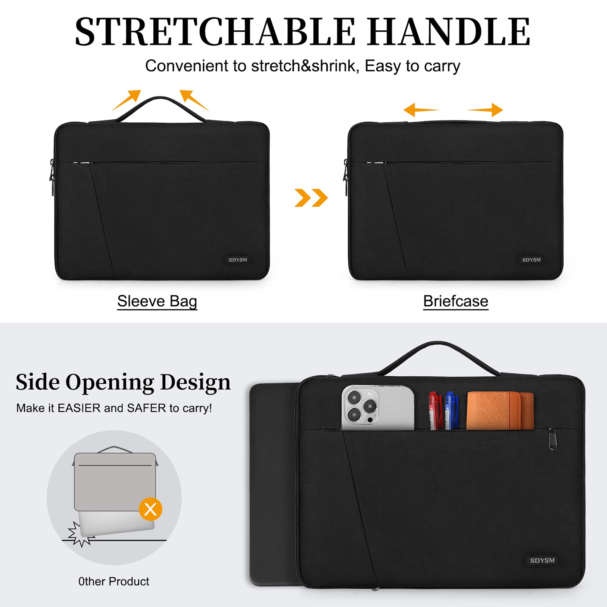 Laptop Sleeve 14 Inch Laptop Case with Portable Handle 360° Protective Laptop Sleeve Case Waterproof Neoprene Bag Business Computer case for Men Women Compatible with 13-14 Inch MacBook Air/ Pro/ ASUS/ DELL/ Lenovo/ HP/ ACER Notebook, Black