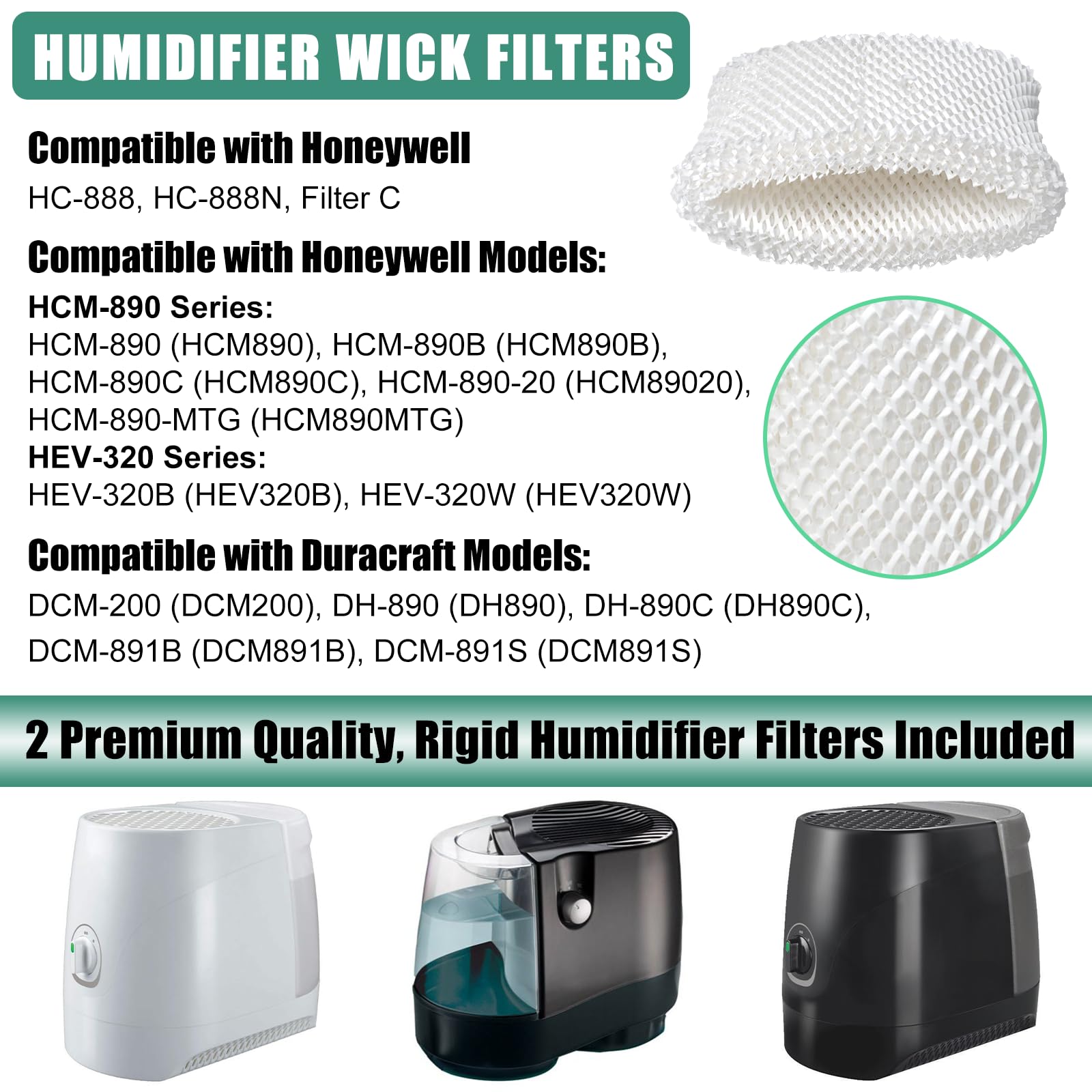 HC-888 Humidifier Wicking Filters Compatible with Honeywell HC-888 HC-888N Filter C, Humidifier Filter Compatible with Honeywell HCM-890 Series HCM-890B HCM-890C HCM-890-20 HEV320 Series, 2 Pack