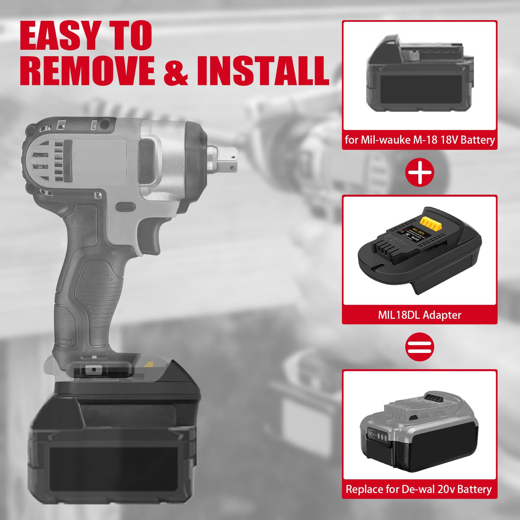 ZDTZAN Battery Adapter MIL18DL for Milwaukee M18 18V Battery to Dewalt 20V Lithium-ion Battery Tools, Convert Milwaukee M18 Battery to Dewalt 20V Tools Use