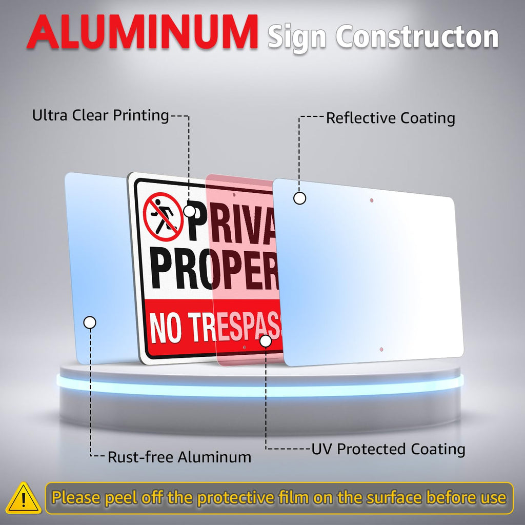 Faittoo No Trespassing Sign Private Property with 36" Stake for Outside, 14"x10" Rust Free Heavy Aluminum, Reflective, Fade Resistant, 2 pre-drilled holes, Includes Matching Screws & Wrench