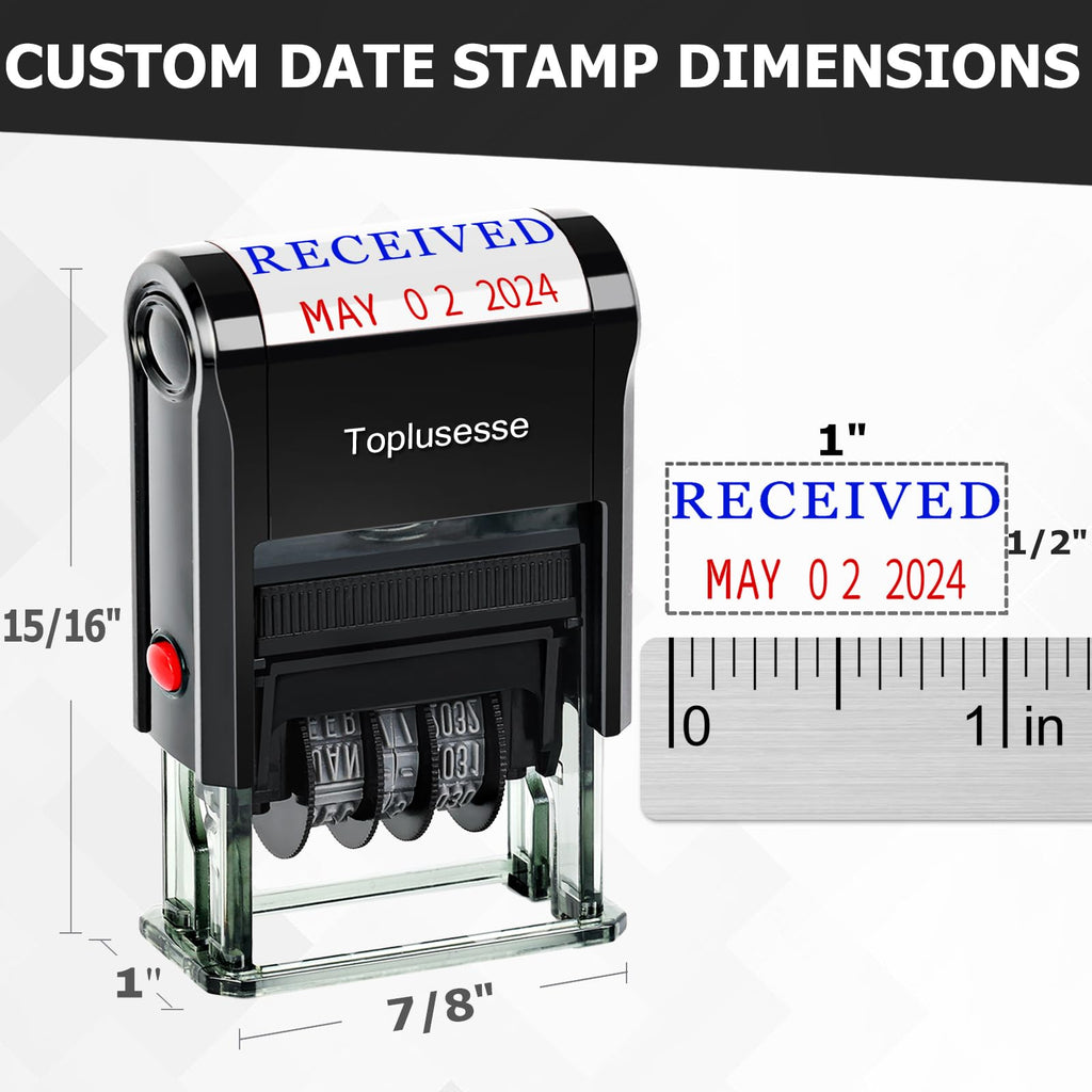 Toplusesse Received Stamp with Date Self Inking Received Date Stamp for Business 12-Year Band Blue&Red Ink