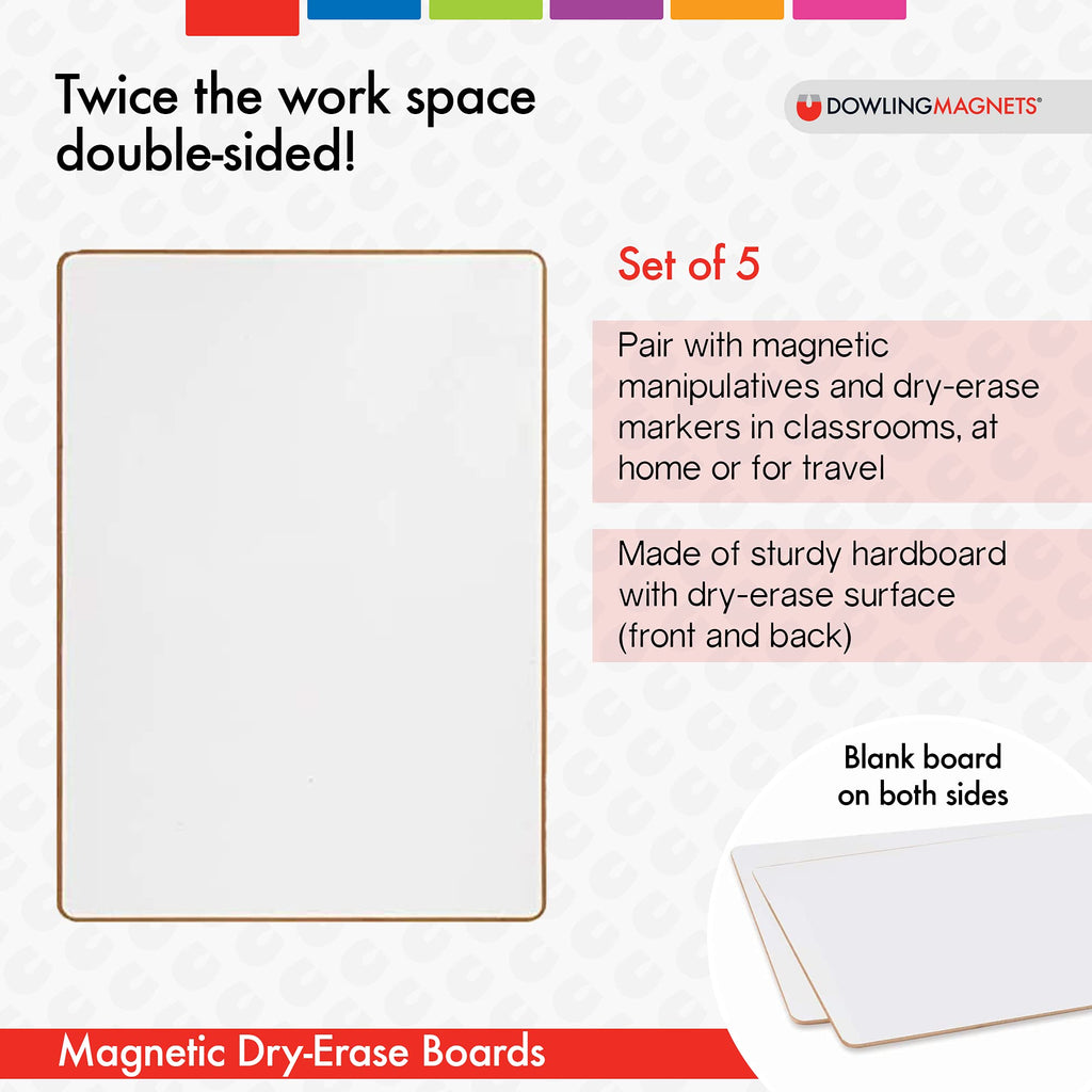Dowling Magnets Magnetic Dry-Erase Boards (Double-Sided Blank), 5 Pack, 12" Long x 8.75" Wide (735207)