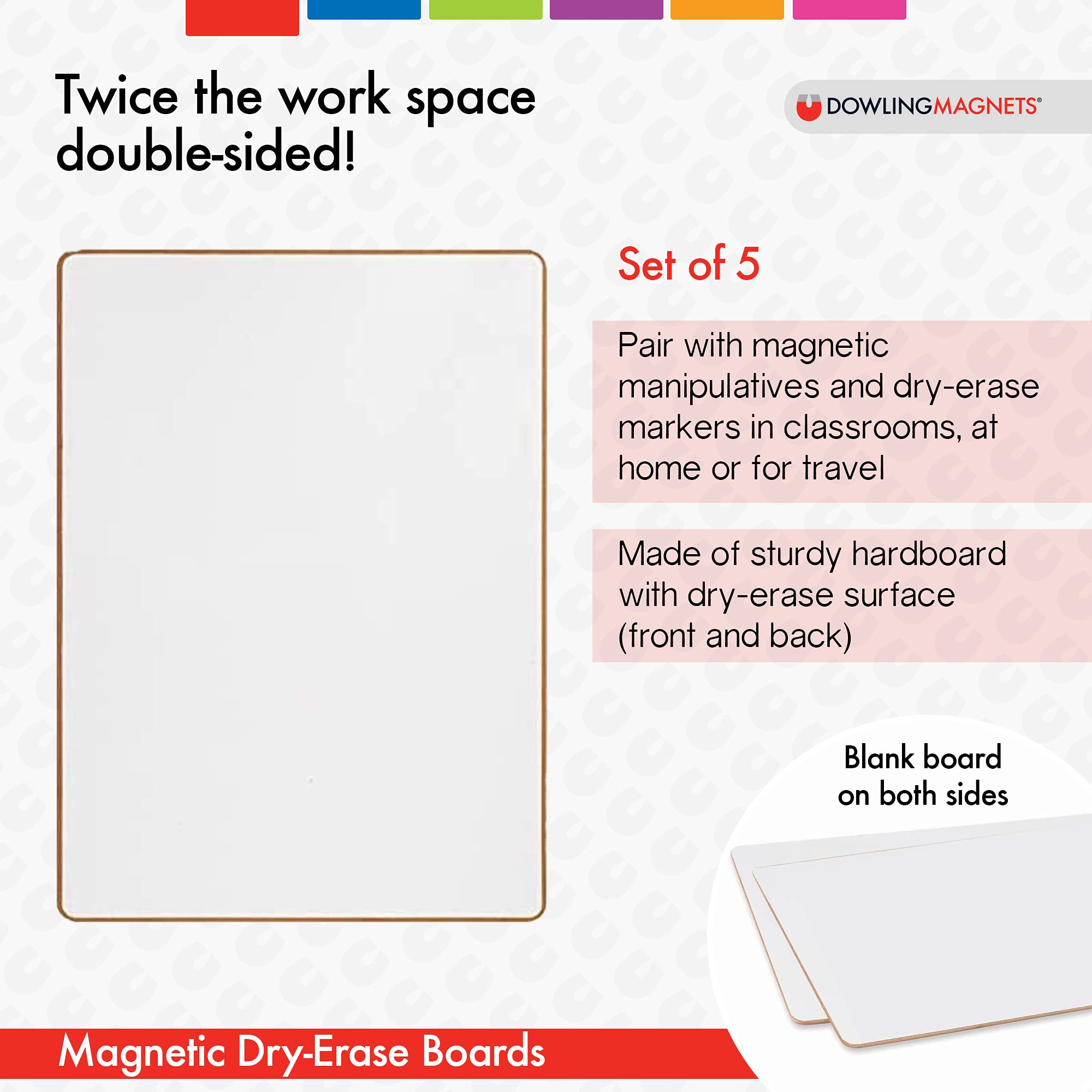 Dowling Magnets Magnetic Dry-Erase Boards (Double-Sided Blank), 5 Pack, 12" Long x 8.75" Wide (735207)