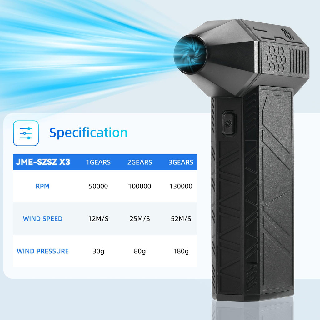 JM-BROS Compressed Air Duster - 130000RPM Handheld Electric Air Blower, Cordless Rechargeable Mini Turbo Jet Fan that’s Portable and Efficiently for Cleaning PC, Computer, Car, Keyboard, and Home