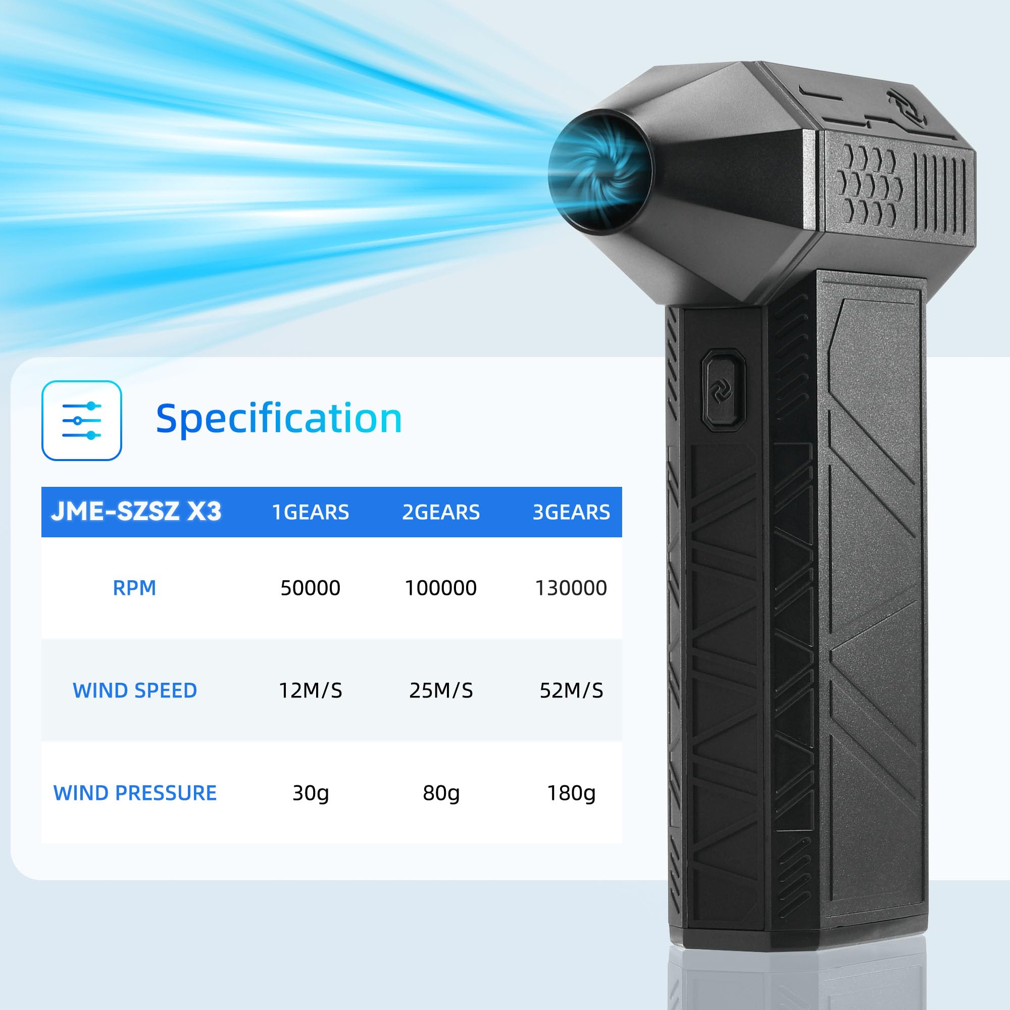 JM-BROS Compressed Air Duster - 130000RPM Handheld Electric Air Blower, Cordless Rechargeable Mini Turbo Jet Fan that’s Portable and Efficiently for Cleaning PC, Computer, Car, Keyboard, and Home