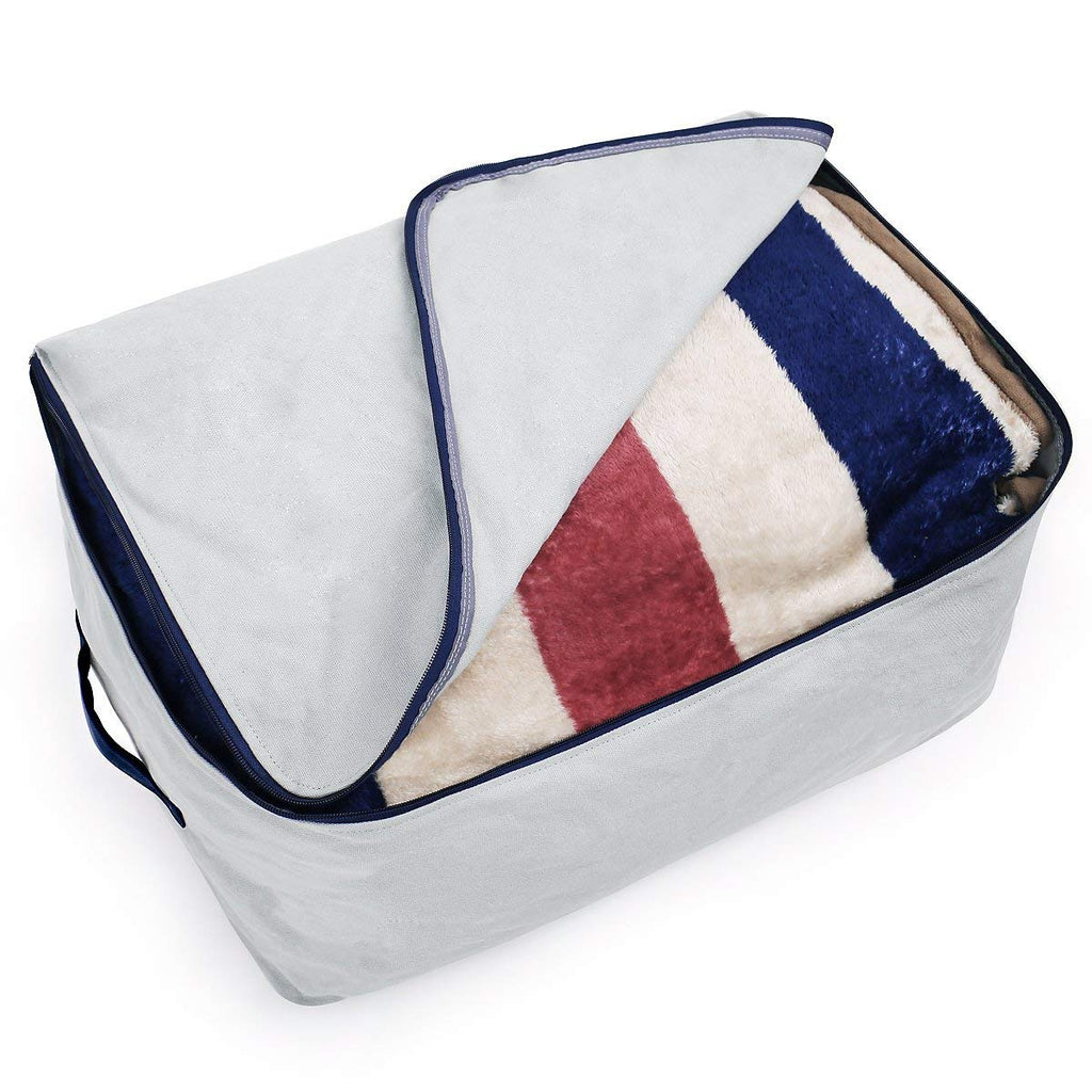 Pack of 2, 70 * 50 * 28cm, Big Size Soft Cotton Canvas Clothes Storage Bags for Garment, Sweaters, Duvets, King/Queen Size Bedding Organizer Containers, Breathable, Washable