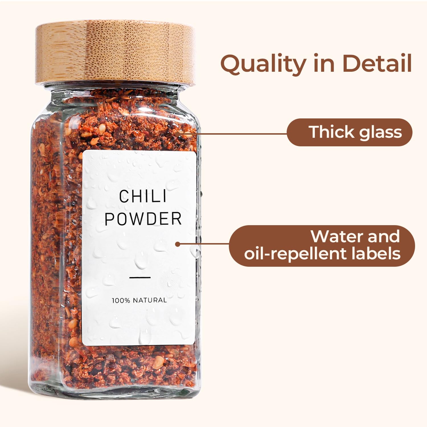 ComSaf 4 oz 6Pcs Glass Spice Jars with Label, Empty Spice Containers with Bamboo Lids, Square Seasoning Containers Trial and Supplement Set, Small Seasoning Bottles for Salt, Herbs, Sugar, Pepper