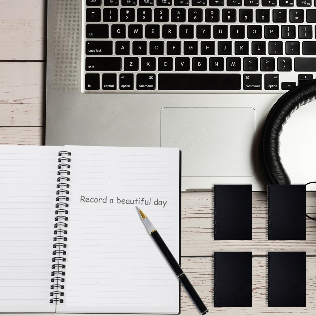 A5 Spiral Lined Notepad,4 Pack Spiral Notebook Wirebound Notebooks 80 Sheets(160 Pages)/Per Pack A5 Sketch Book Reporters Notepad for Office Travel School Drawing Black