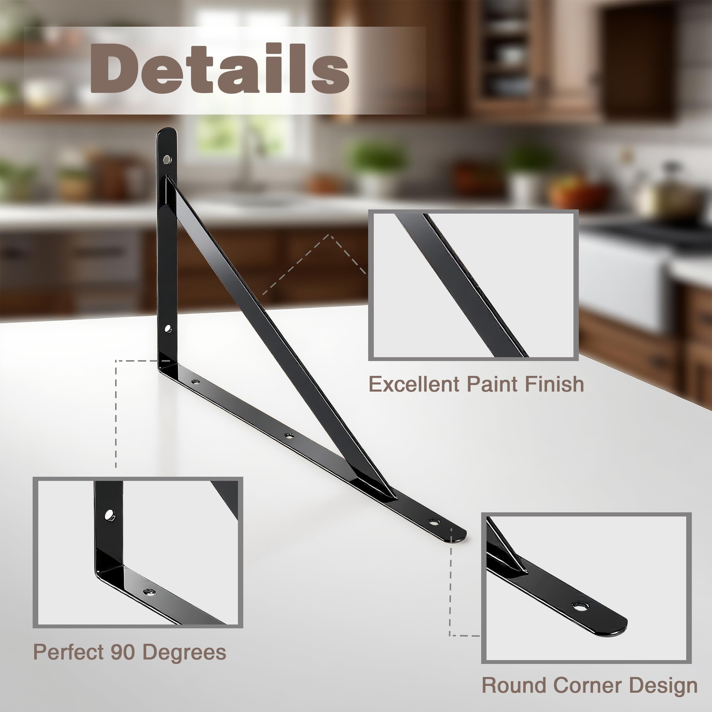 OVOV Heavy Duty Shelf Brackets Triangle Shelving Brackets Right Angle Wall Mounted Shelf Supporters Black 12 Inch Set of 4