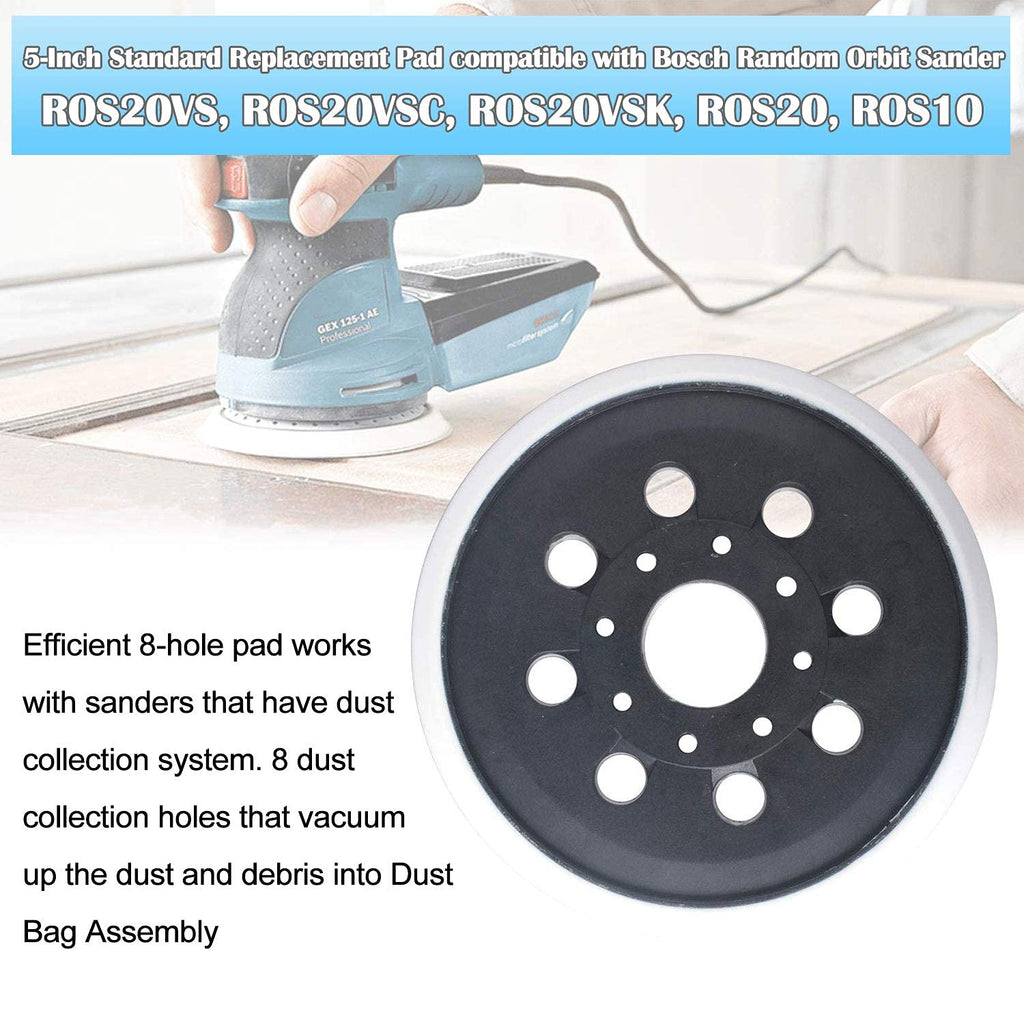 5 Inch Sander Pad Replacement Compatible with Bosch Orbital Sander ROS10 ROS20VS ROS20VSC ROS20VSK ROS20, 8 Hole Hook & Loop Sanding Backing Pad Compatible with Bosch RS035 & RS034(3 Pcs)