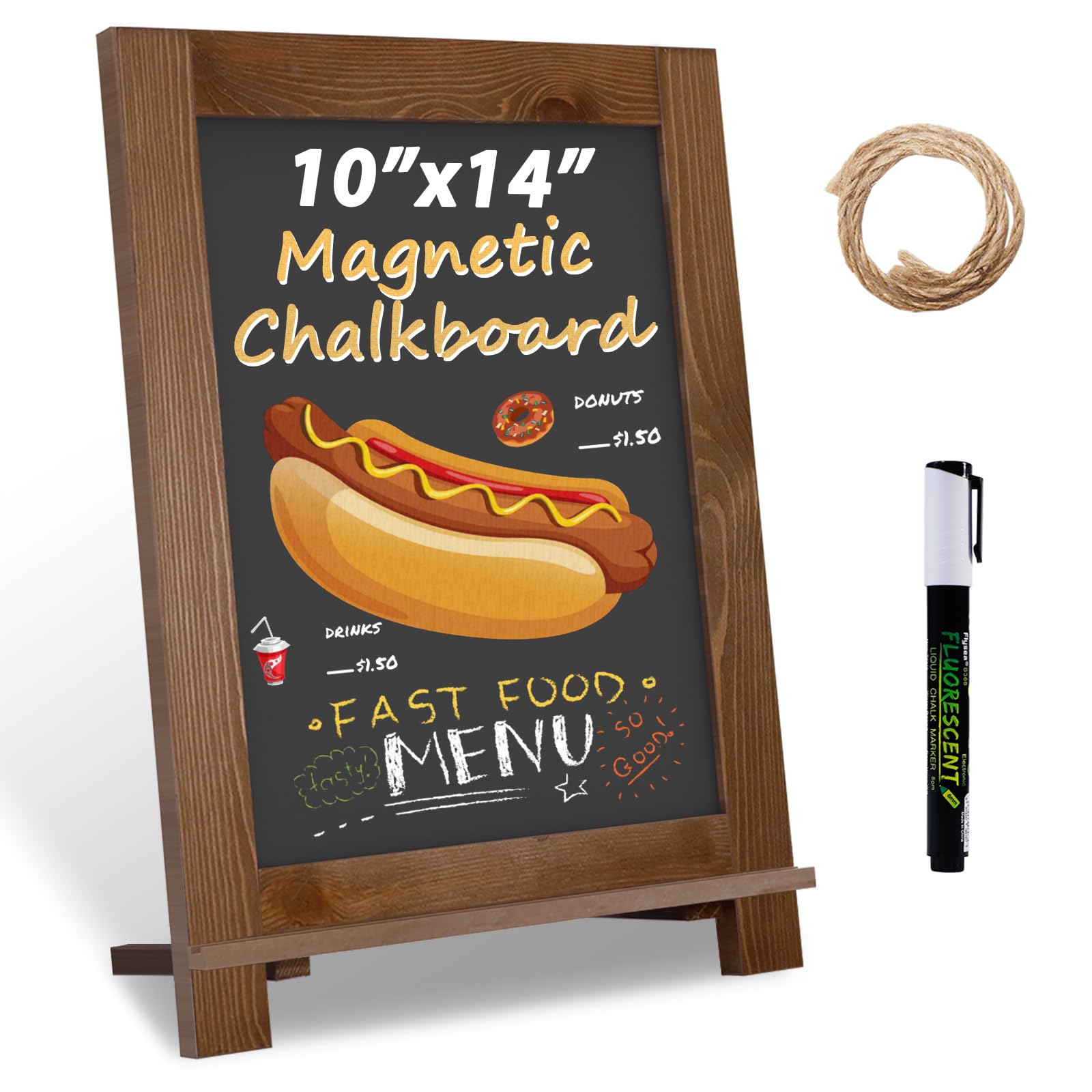 Magnetic Chalkboard 10"x14" Small Chalkboard Signs with Stand, Tabletop or Wall-Hanging Menu Board, Rustic Wood Frame Chalk Board Sign Board for Countertop Display/Home Décor/Wedding