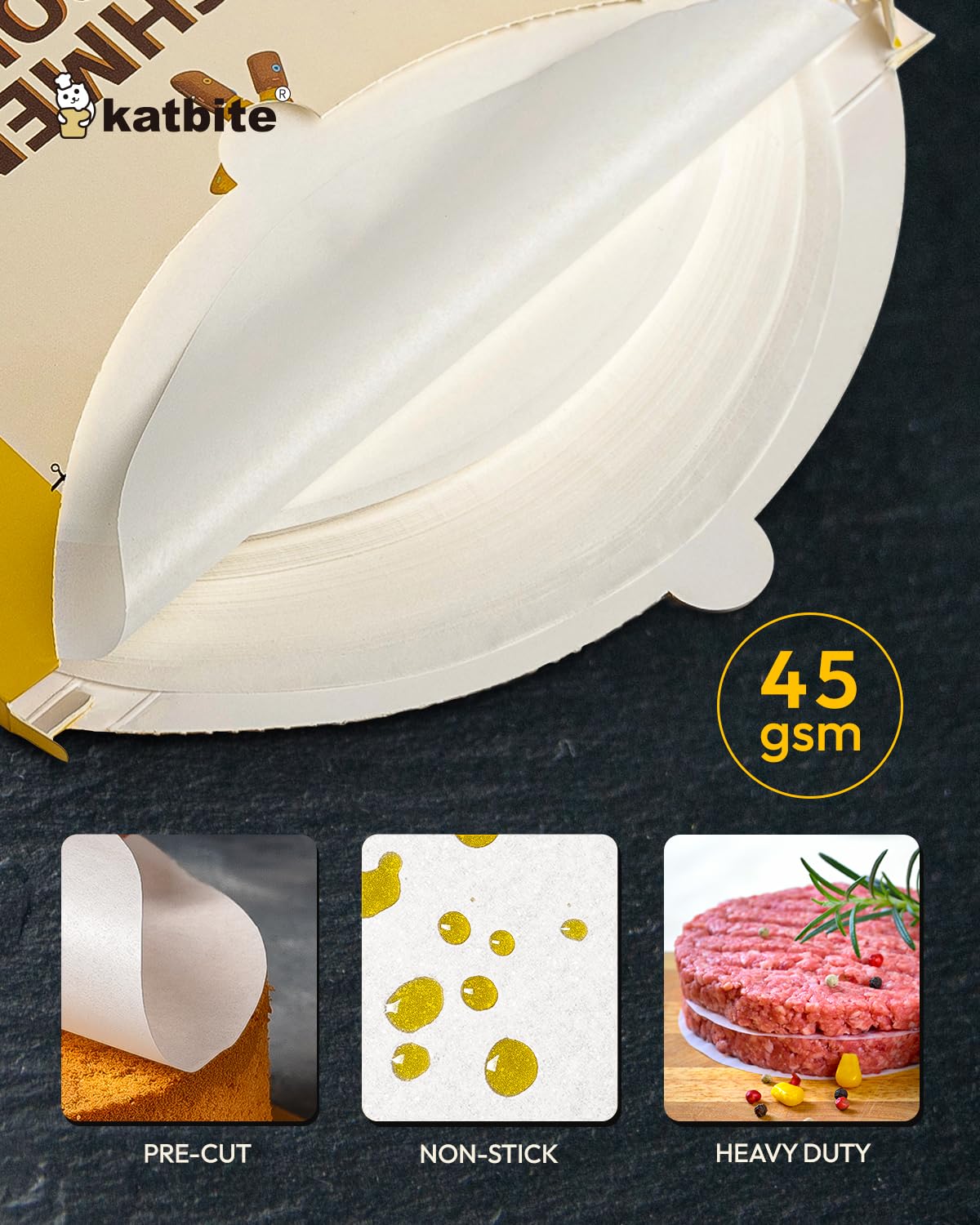 Katbite 12 Inch 200Pcs Parchment Paper Rounds Heavy Duty 45gsm (8 Sizes 4”-12") - Extra Large Baking Sheets - 450°F Heat Resistant - White