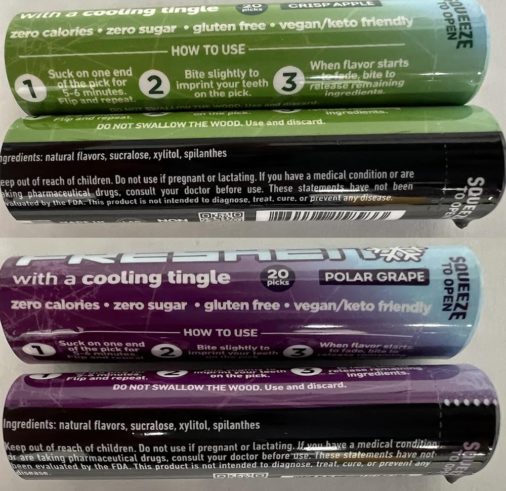 Xero Picks Freshen - Infused Flavored Toothpicks - Cooling Fresh Breath - 100 Picks | 20 per tube - 5 Pack - Variety