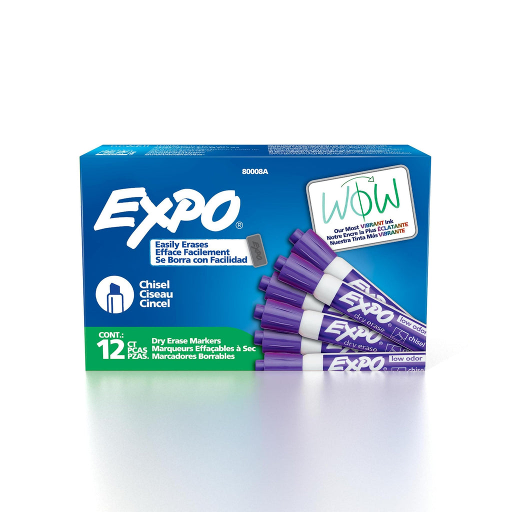 EXPO Dry Erase Markers, Low Odour Ink, Purple, Chisel Tip, 12 Count