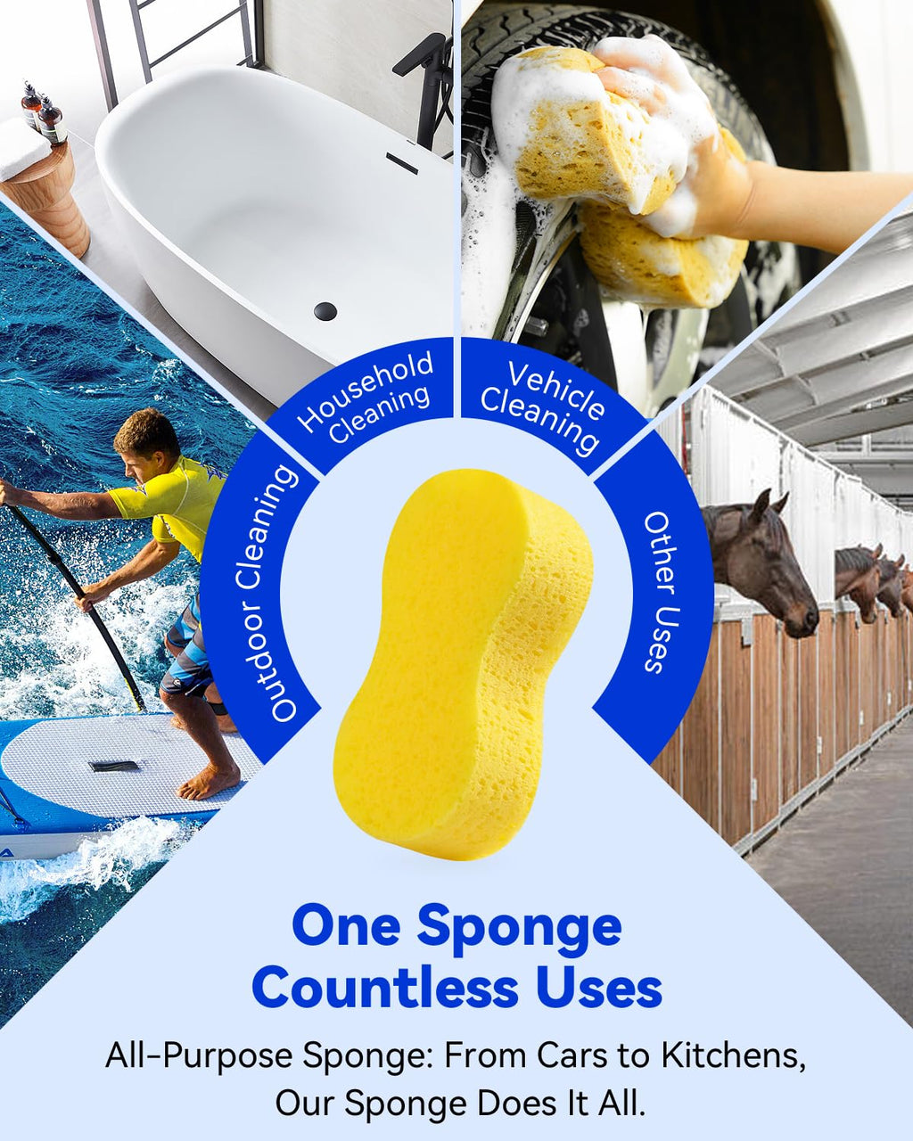 5-Pack Car Wash Sponges, 9.1" x 4.3" x 2.4" Large Sponges, Extra Thick Foam Kit for All-Purpose Cleaning, Ideal Washing Sponges for Kitchen, Bathroom, Household
