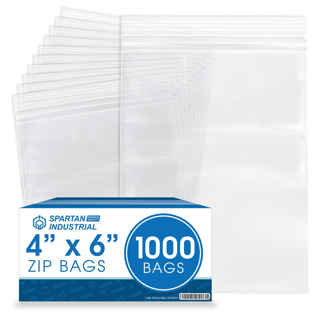 Spartan Industrial - 4” X 6” (1000 Count) 2 Mil Clear Reclosable Zip Plastic Poly Bags with Resealable Lock Seal Zipper