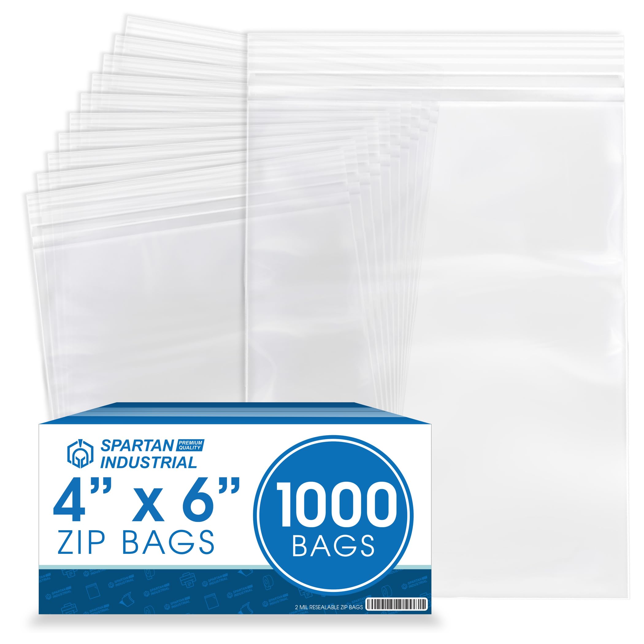 Spartan Industrial - 4” X 6” (1000 Count) 2 Mil Clear Reclosable Zip Plastic Poly Bags with Resealable Lock Seal Zipper
