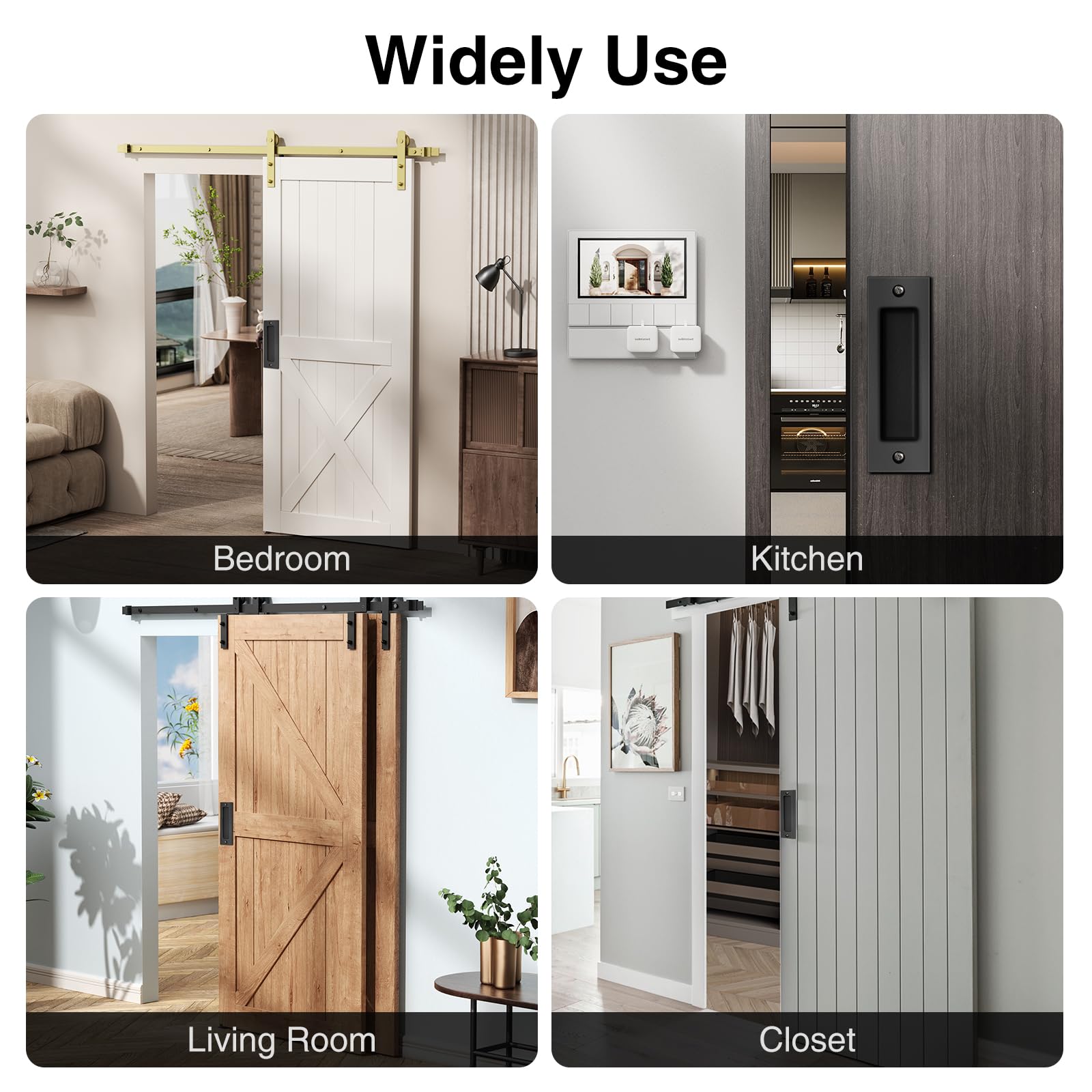 Sliding Barn Door Handle Set | 6 Inch Finger Flush Pulls for Closet Pocket & Cabinets Doors | Pull Recessed Handle Rectangular Plate | Matte Black Finish | Mounting Hardware Included