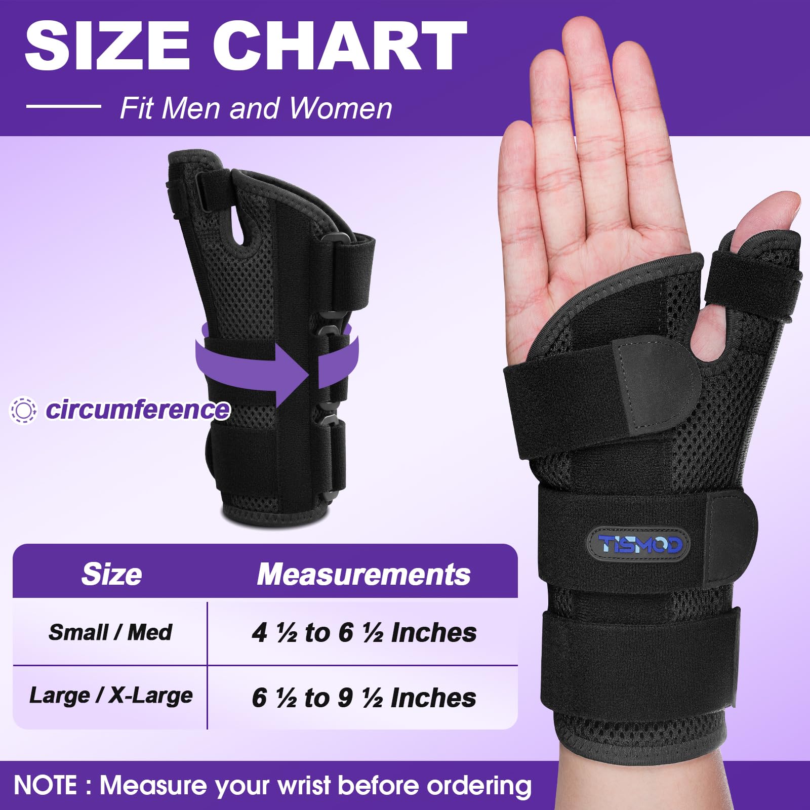 TISMOD Wrist Brace Carpal Tunnel with Thumb Support,Adjustable Night Thumb Spica Splint Right Left Hand,Wrist Guard Stabilizer Arthritis,Tendonitis,syndrome,De Quervain's Tenosynovitis Women Men