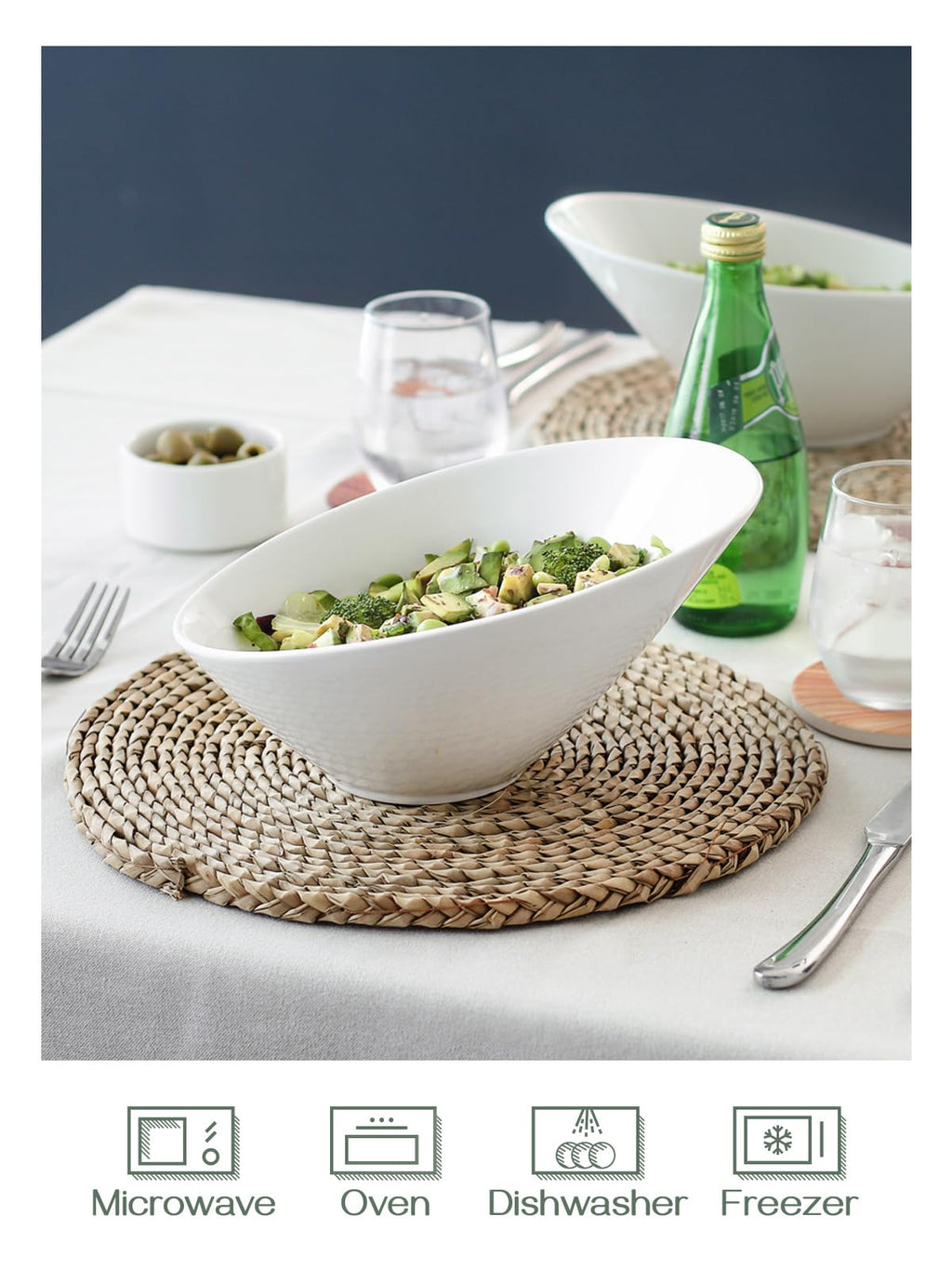 DOWAN Salad Bowls, 2 Packs Serving Bowls Porcelain, 26 Ounce Pasta Bowls, Elegant White Angled Serving Bowls for Salad, Pasta, Soup, Rice, Prep, Ideal for Restaurant