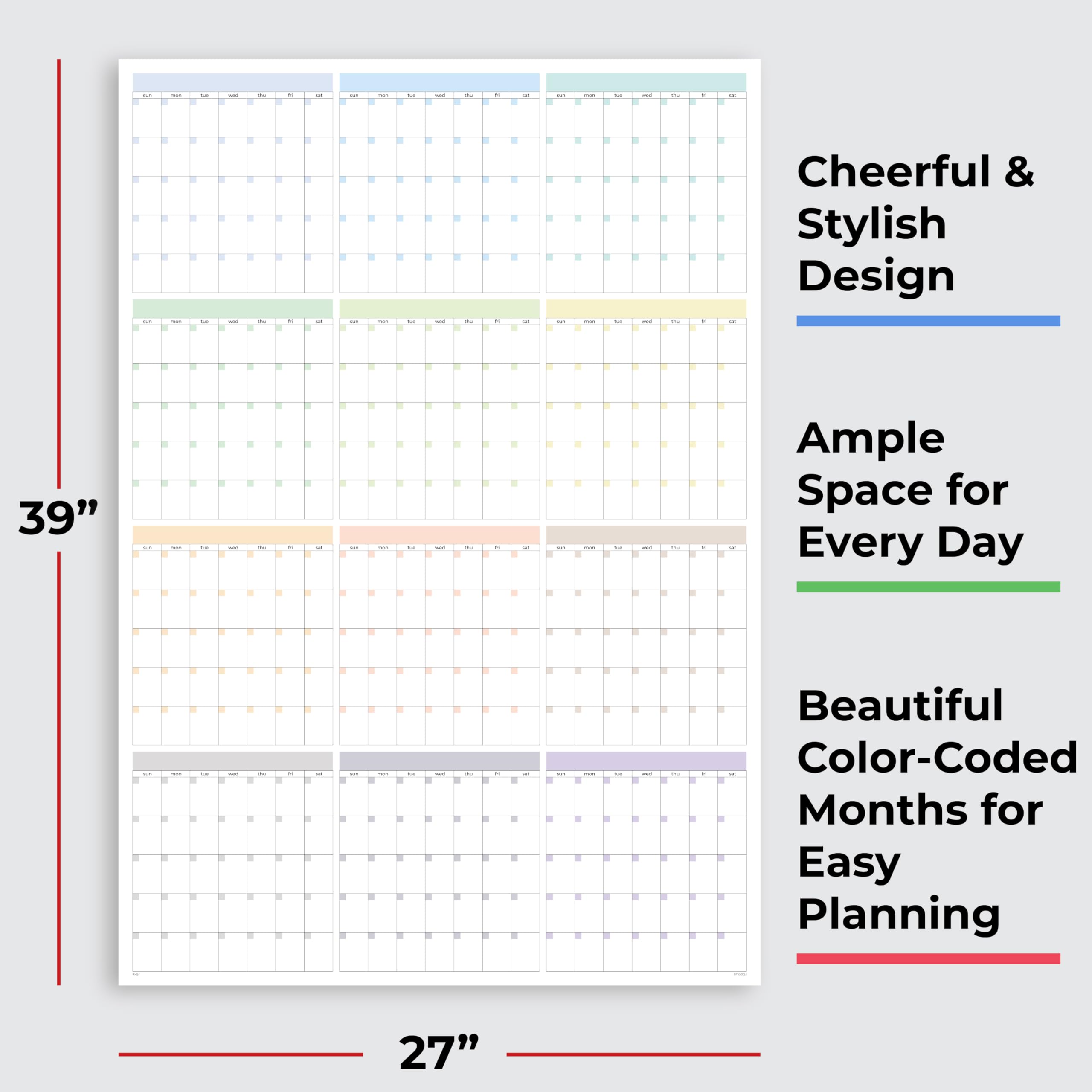 Undated Large Wall Calendar (39 x 27 inches) – Double-Sided Dry Erase Yearly & Monthly Wall Calendar, Big Erasable Planner for Home, Office, or Classroom, Thick Paper with Gloss Lamination