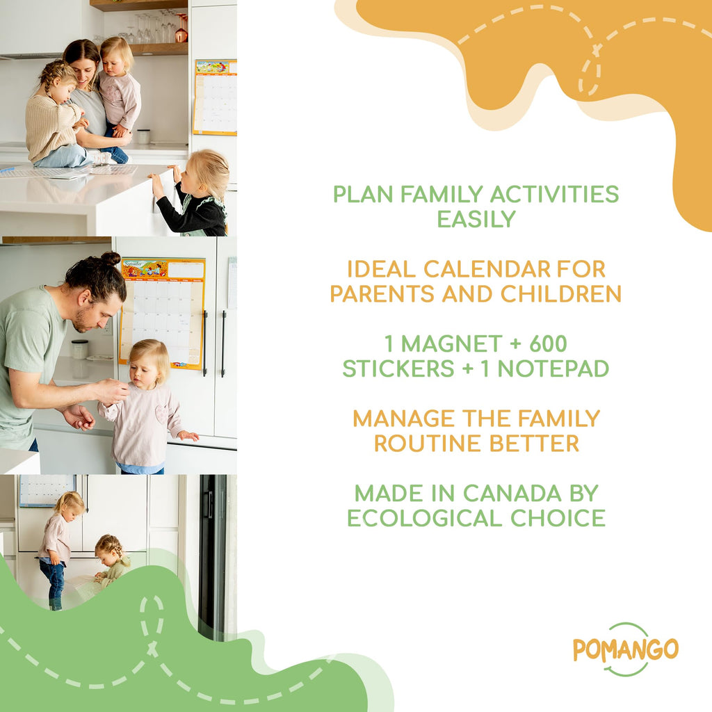 POMANGO 2026 Family Calendar English | 17 Months Family Planner: August 2025 to December 2026 | 15x19" - Magnetic Strip - 600 Stickers - Notepad - 2025-26 Edition with Mobile App