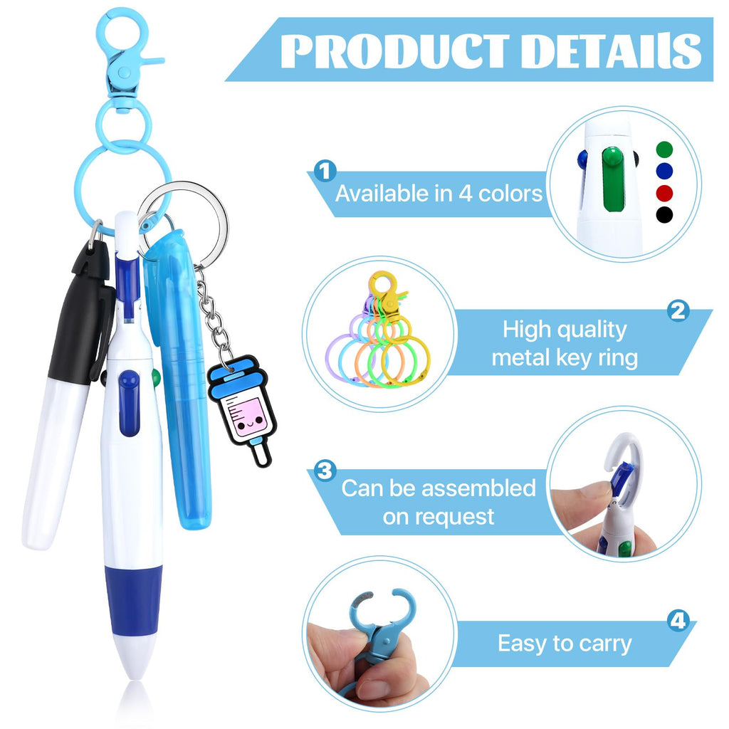 Supkiir 60 Pcs Mini Nurse Pen Kit, Mini Highlighter Nurse Pens, Nurse Accessories Set Including 12 Badge Reel Pens, 12 Permanent Marker Pen, 12 Tip Highlighter with 12 Nursing Keychain Clip
