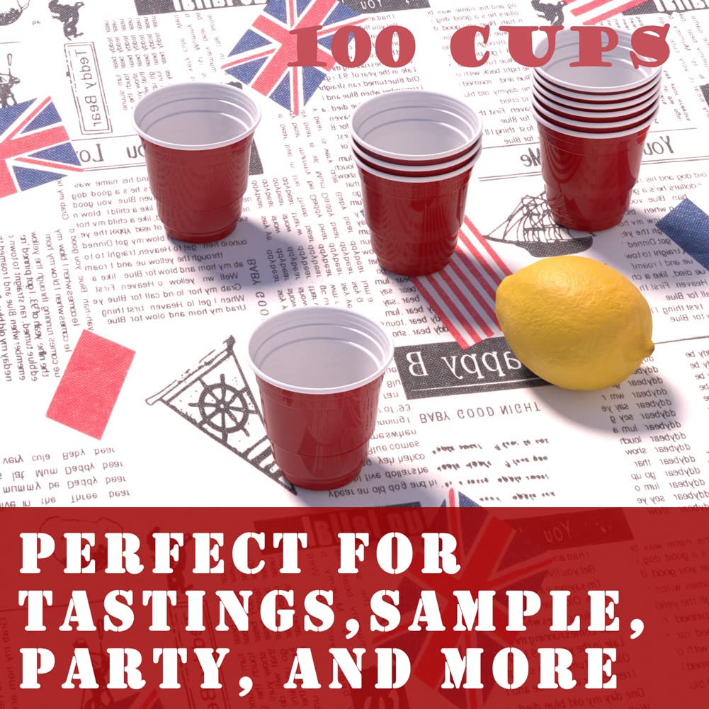 100ct 2oz Shot Glasses Disposable, Cute Red Mini Plastic Cups, Small Size Perfect for Party Games, Jello Shots, Jager Bomb, Tasting, Samples
