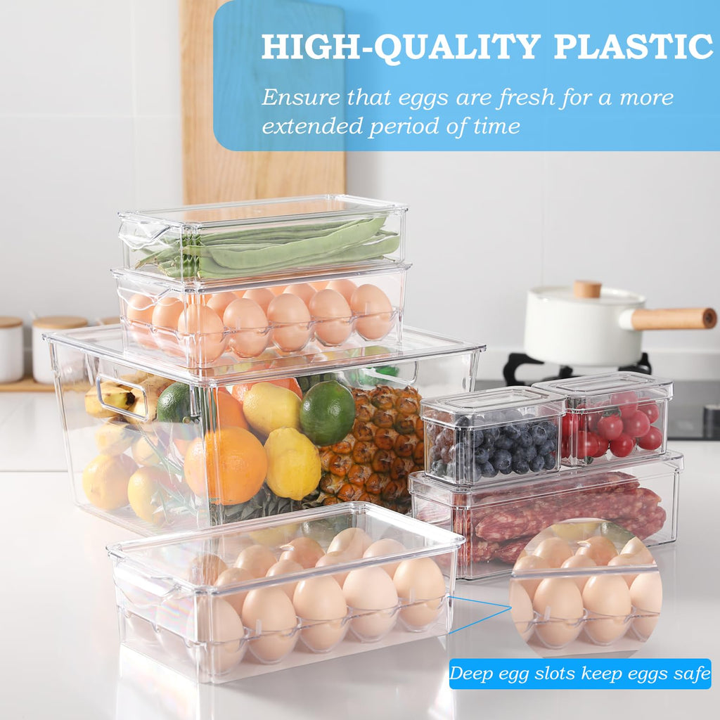 Pure Future 2-Pack Fridge Organizers and Storage (Holds 30 Eggs) - Clear Plastic Egg Containers with Lids, Stackable Food Bins, BPA-Free, Hand Wash Only