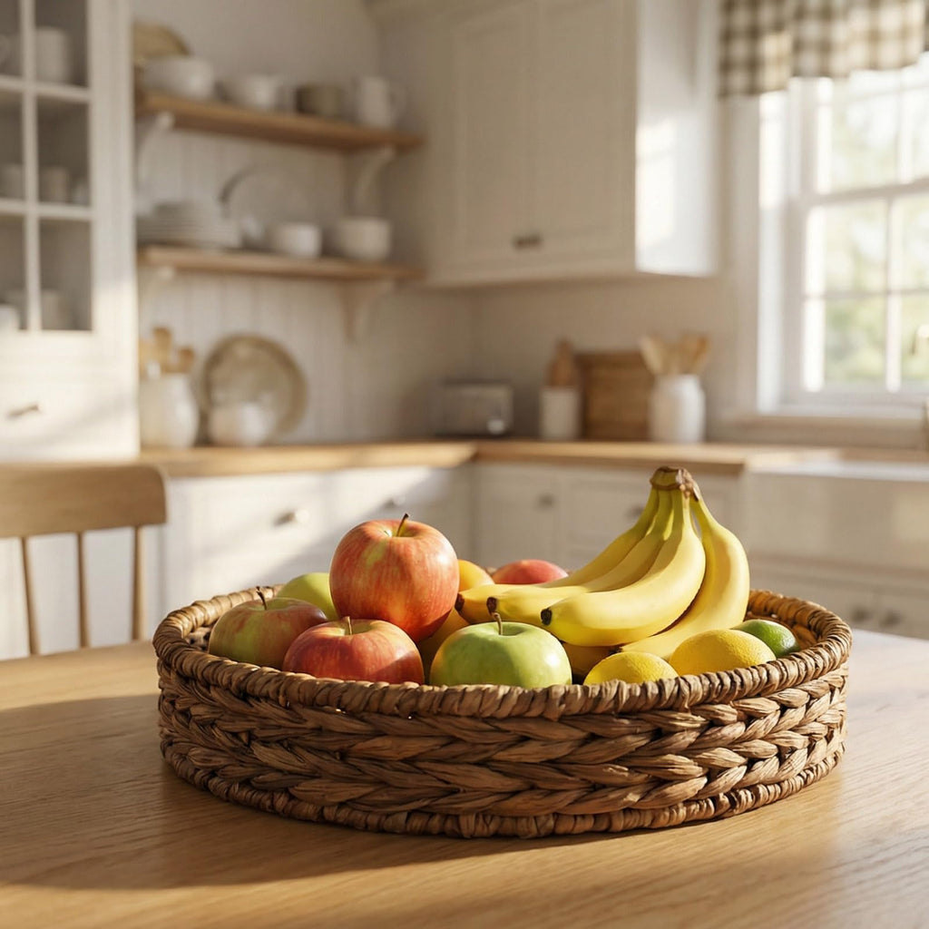Cedilis Set of 3 Grass Round Fruit Basket, Hand Woven Coffee Table Tray, Decorative Storage Basket Tray for Decor Home, 11.8'', 10'', 7.8''